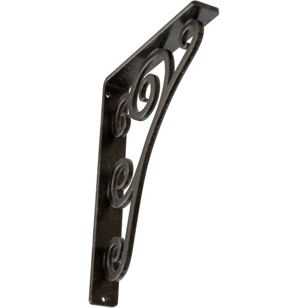 Ekena Millwork Tristan Wrought Iron Bracket, (Single center brace), Antiqued Warm Silver 1 1/2"W x 7 1/2"D x 10"H BKTM01X07X10STNAWS - main